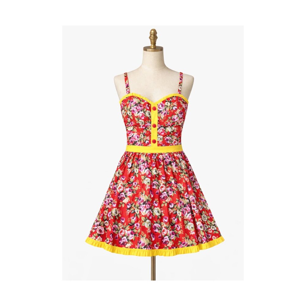 Red Rosey Luau Dress Hawaiian Floral Retro Sundress Vintage Inspired 1940s 1950s
